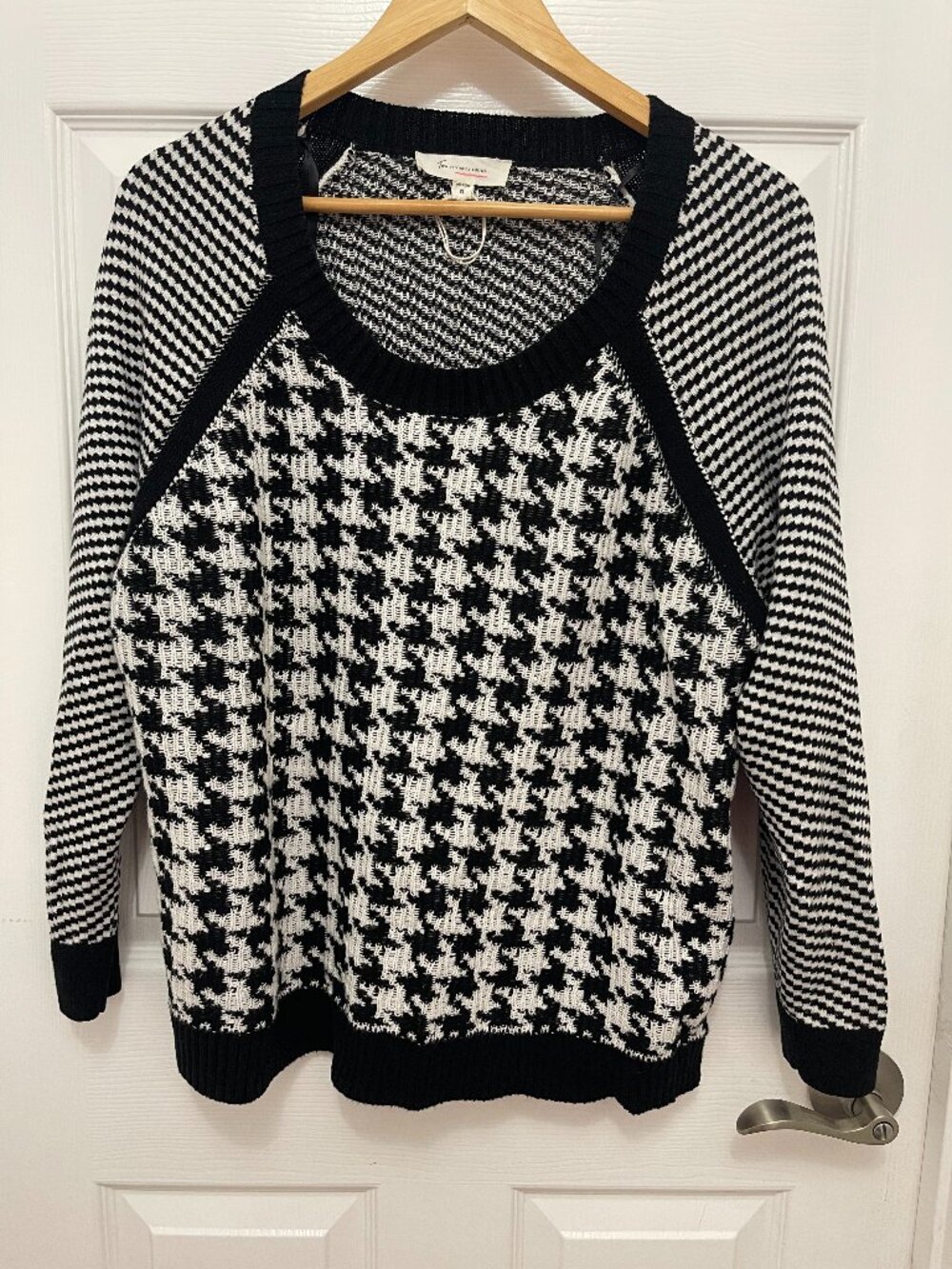 TWO by Vince Camuto Houndstooth Side-Zip Sweater XL Black White